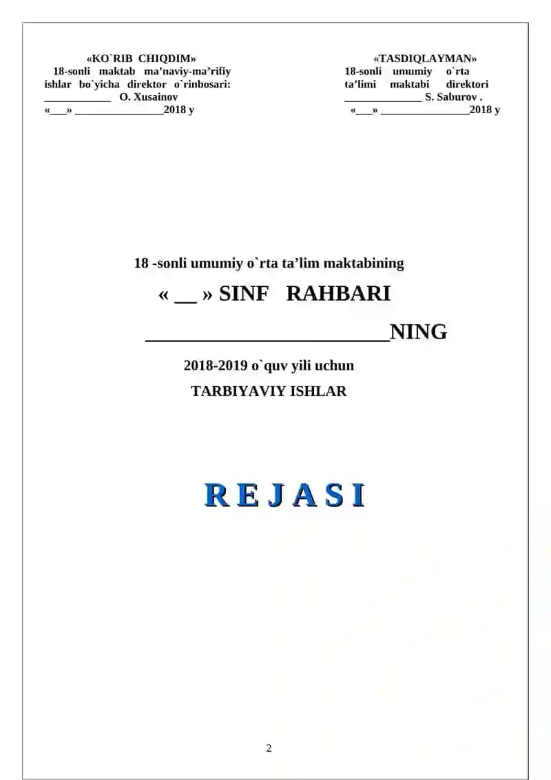 TАRBIYAVIY ISHLАR R E J A S I 2