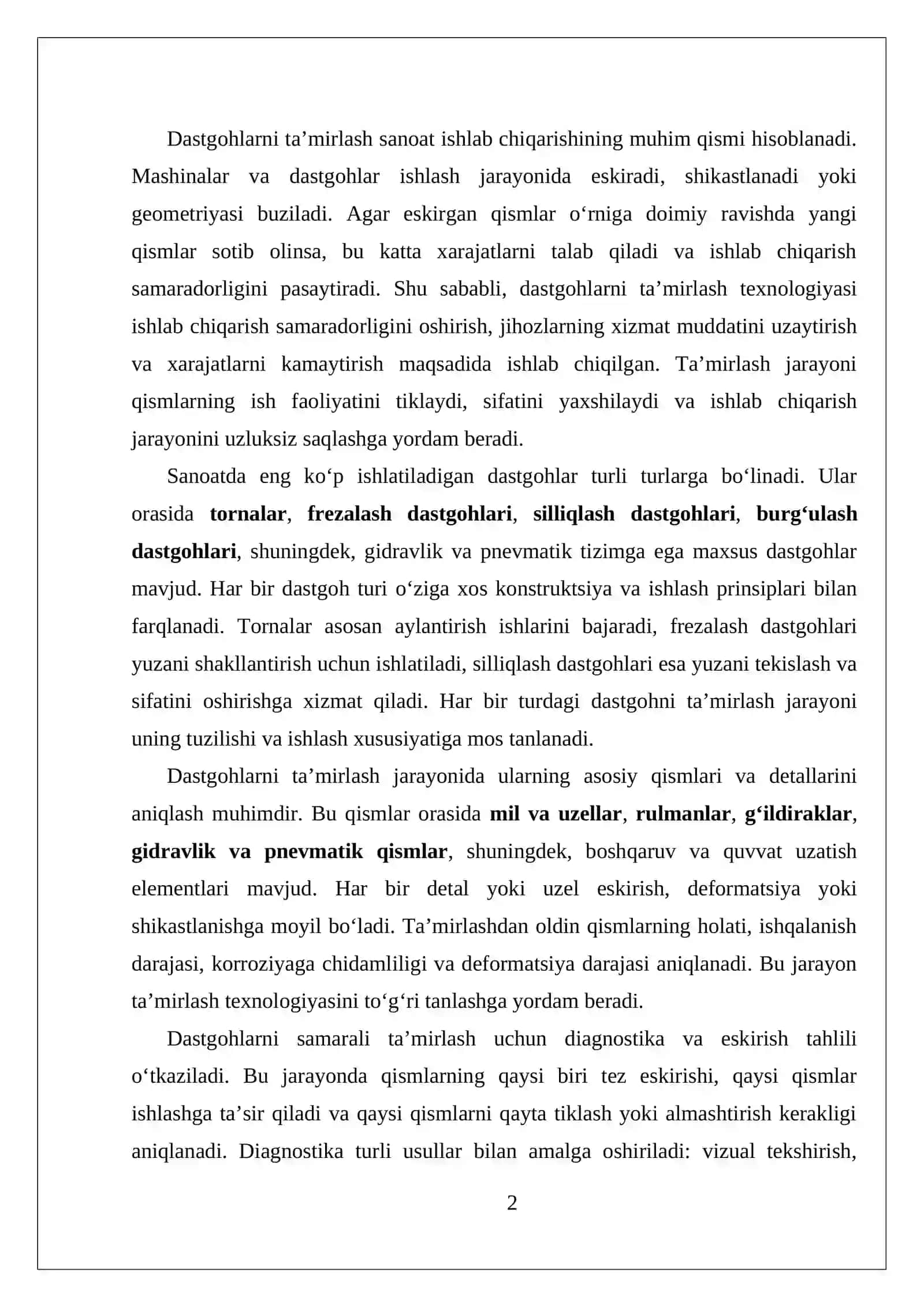 Dastgohlar Ta’mirlash Texnologiyasi 2