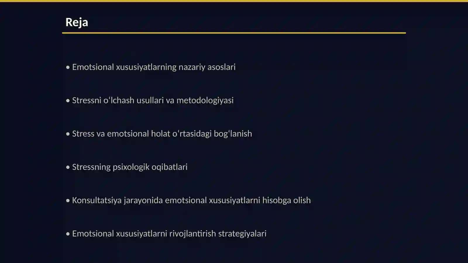Emotsional xususiyatlarni o‘lchash va tahlil qilish. Stress va uning psixologik oqibatlari konsul’tatsiya metodikasi 2