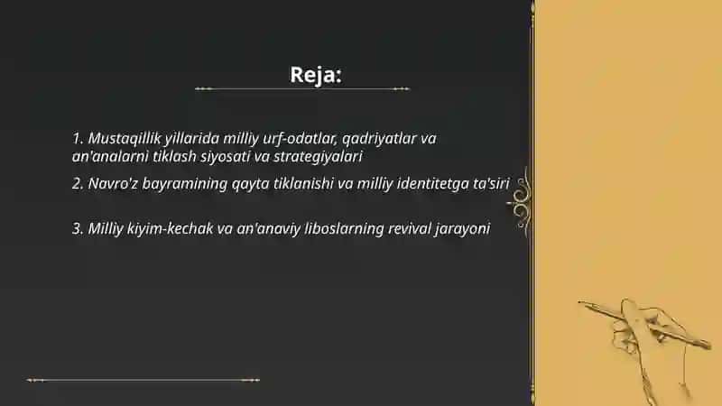 Mustaqillik yillarida milliy urf odatlar qadriyatlar va an'analarning qayta tiklanishi 2