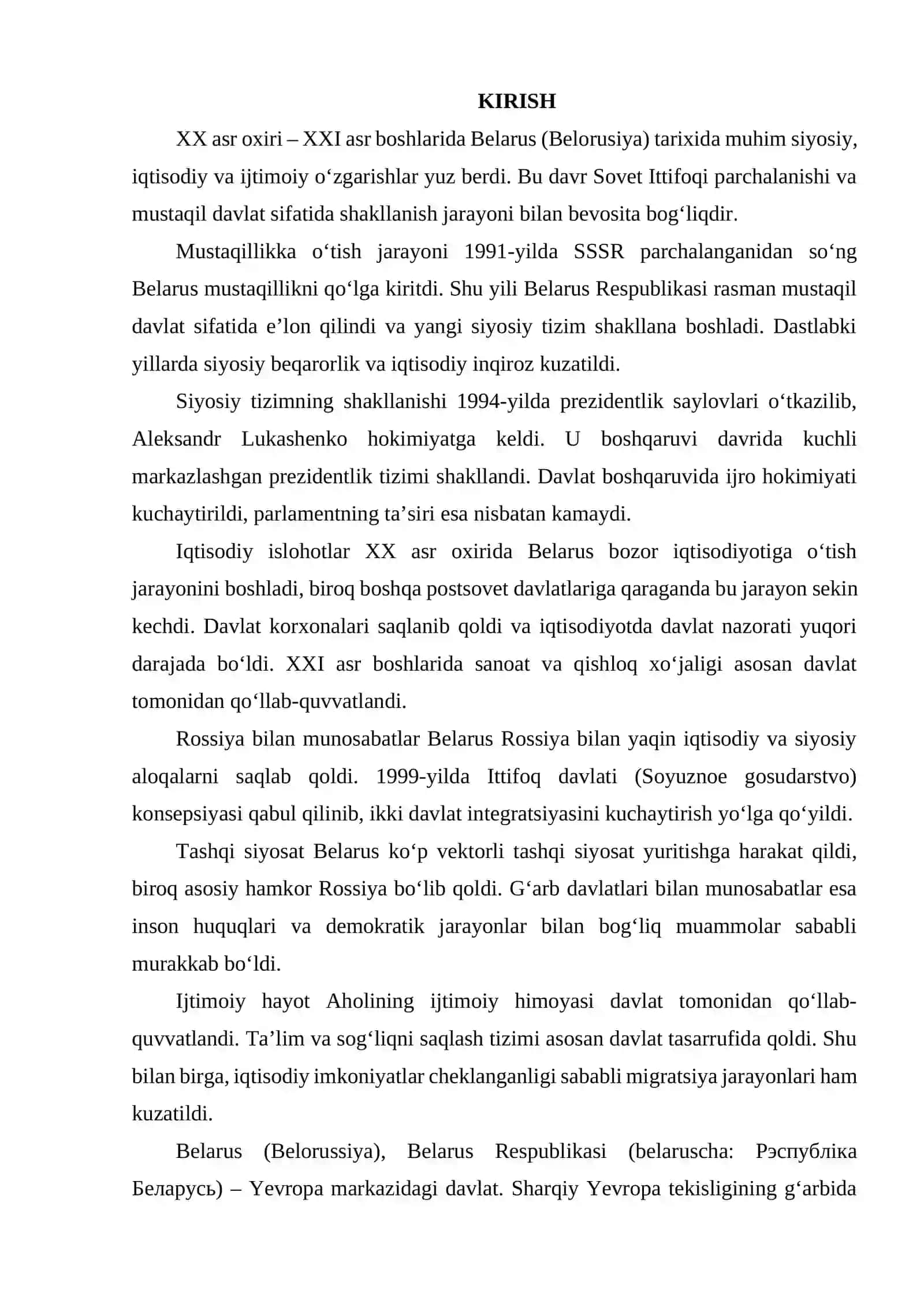 XX ASR OXIRI-XXL ASR BOSHLARIDA BELARUSIYA 2
