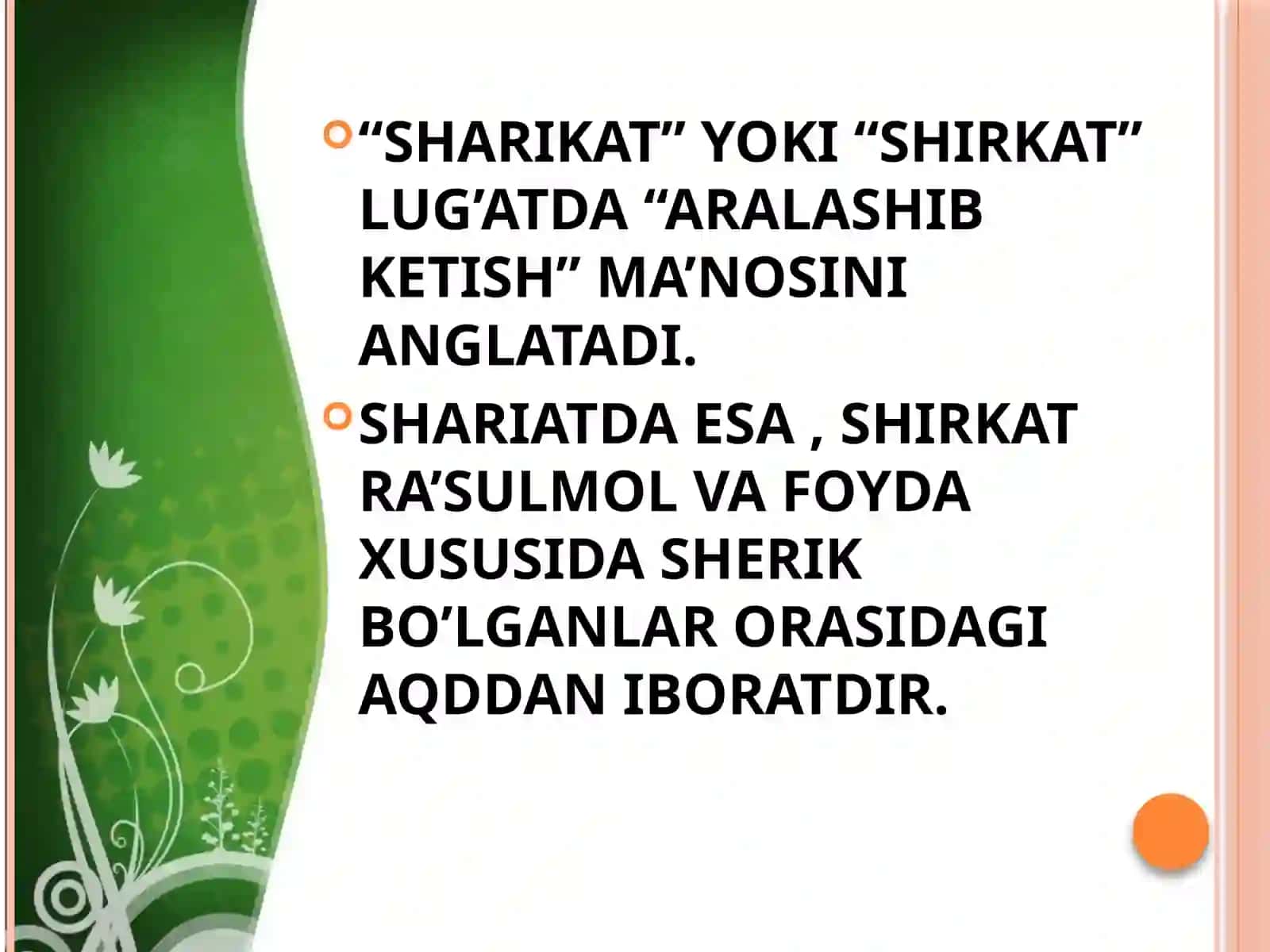MUSHORAKA MUNOSABATLARI 2