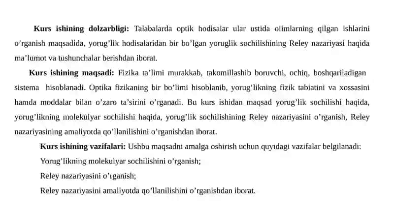 Yorugʻlikning molekulyar sochilishining Reley nazariyasini oʻrganish 2