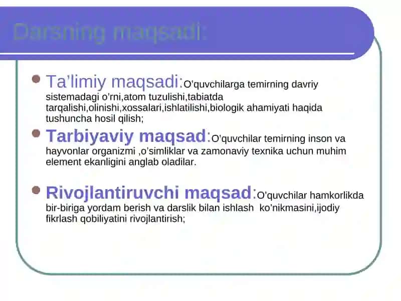 9-sinf Kimyo fanidan dars ishlanma 2