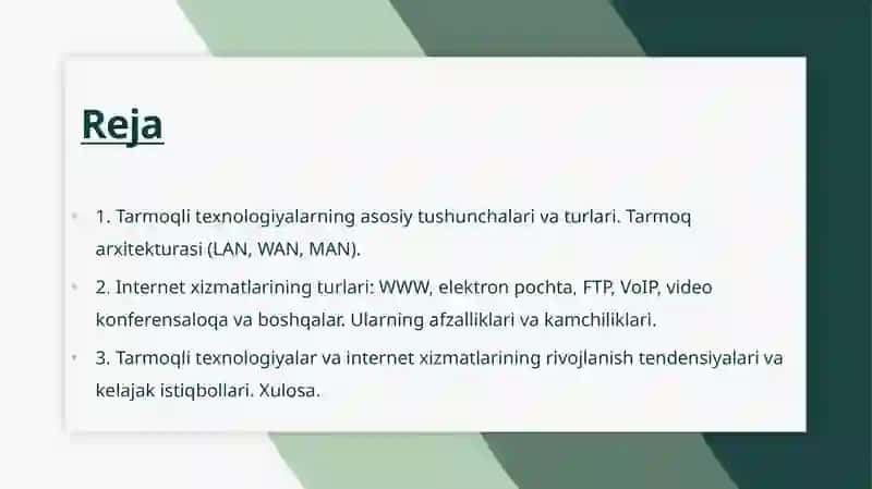 Tarmoqli texnologiyalar va internet xizmati 2