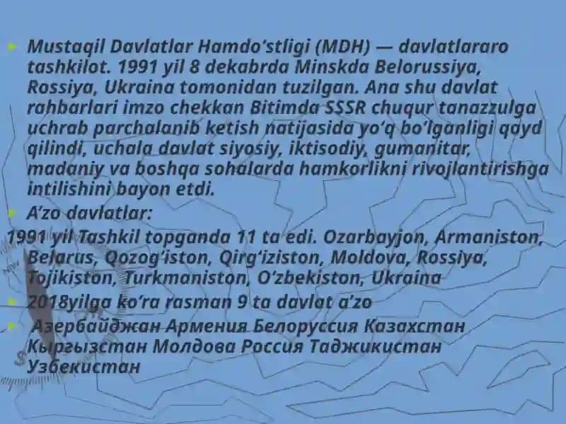 Mustaqil Davlatlar Hamdo’stligi1991 -2000 yillar 2