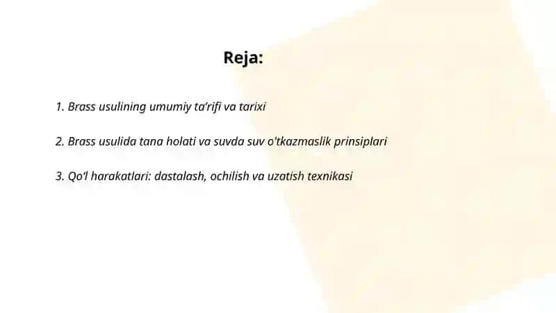 Brass usulida suzish texnikasi va tasnifi 2