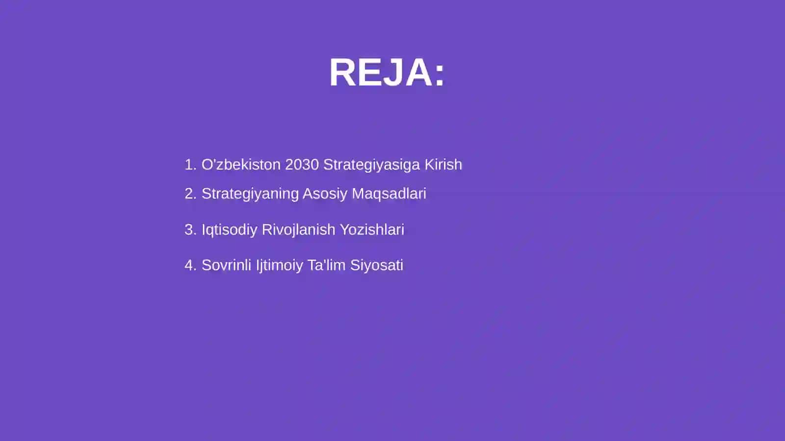 O'zbekiston 2030 strategiyasi va unga belgilangan vazifalarning asosiy mazmuni 2