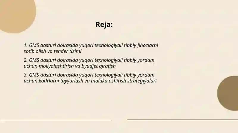 GMS dasturi doirasida yuqori texnologiyali tibbiy yordam ko‘rsatish masalalari 2