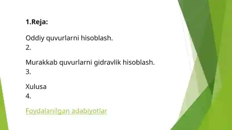 Oddiy va Murakkab Quvurlarni Gidravlik Hisoblash 2