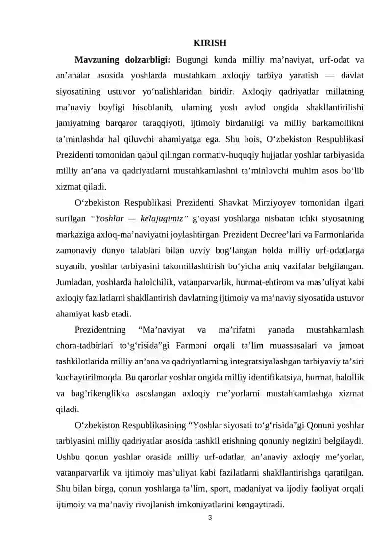 MILLY URF-ODAT VA AN’ANALAR ASOSIDA YOSHLARDA AXLOQIY TARBIYANI SHAKLLANTIRISH MASALALARI 2
