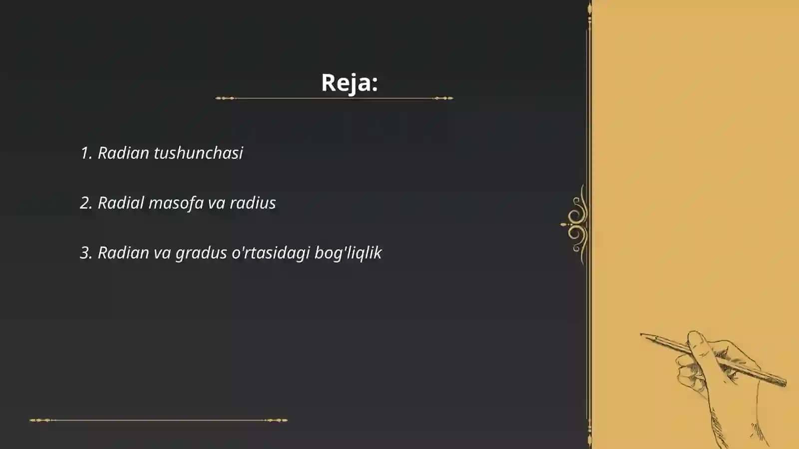 Burchakning radian o’lchovi 2