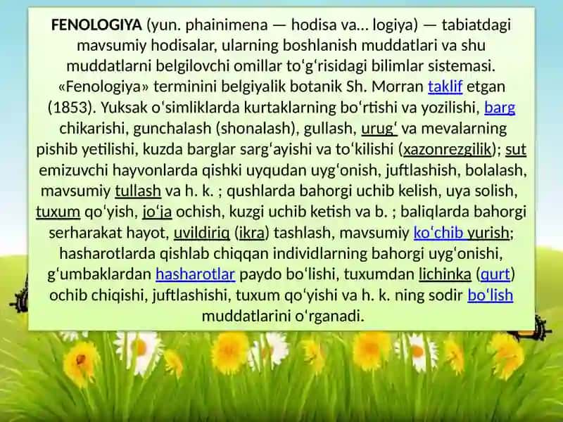 O`SIMLIKLARDA FENOLOGIK KUZATISH O`TKAZISH USLUBLARI 2