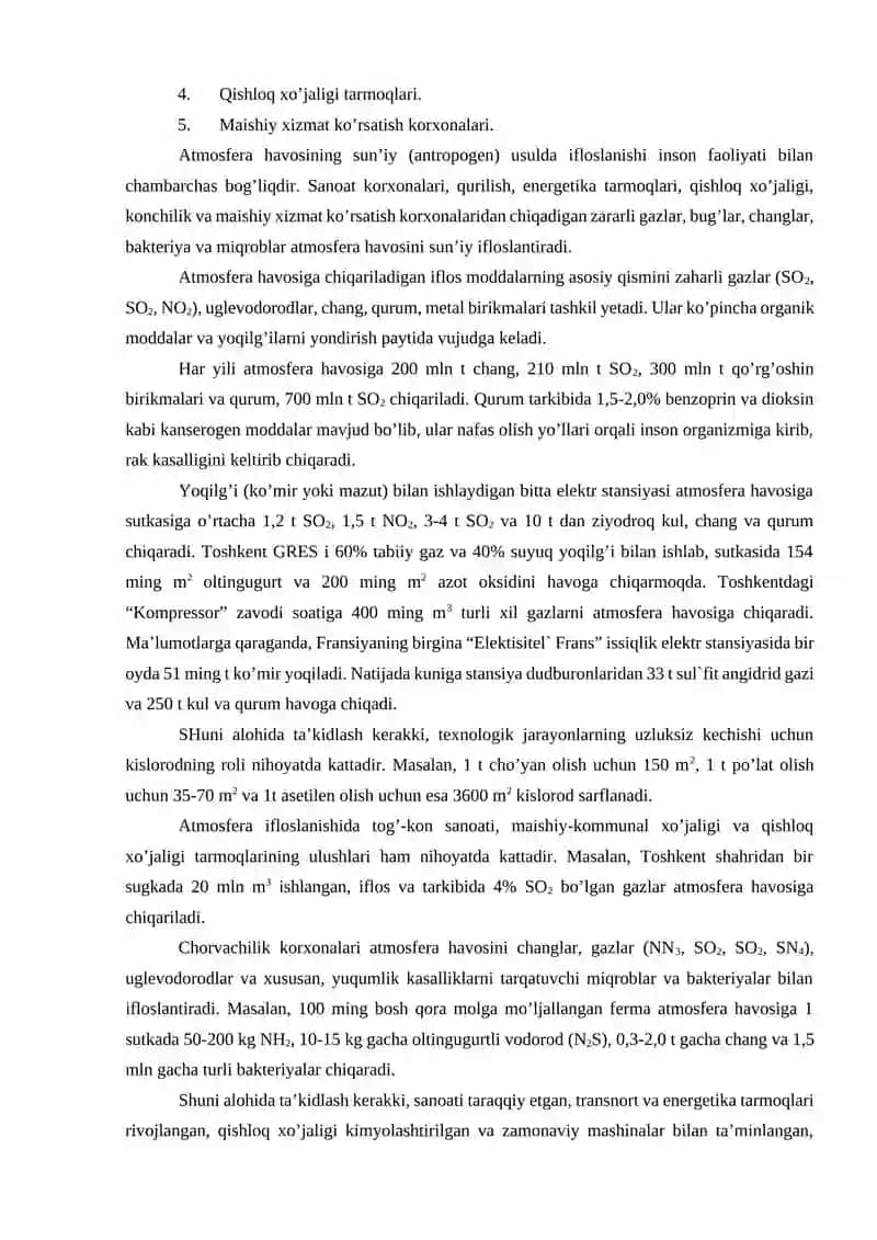 O’zbekiston Respublikasi atmosfera havosining ifloslanishi va uning oqibatlari 2