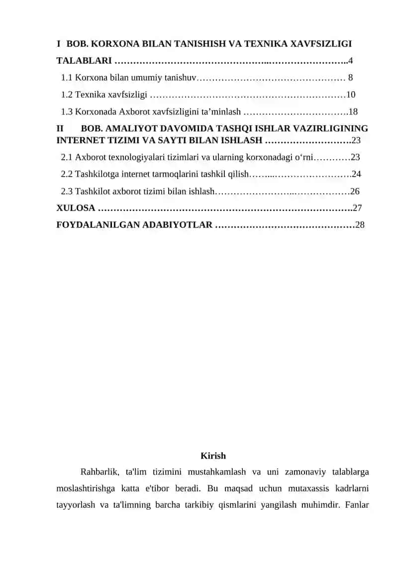 Toshkent Axborot Texnologiyalari Universiteti Bitiruv Oldi Amaliyoti Hisoboti 2