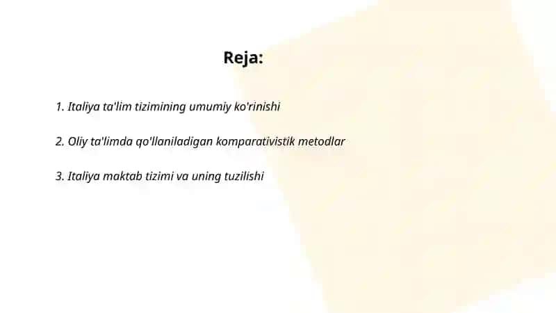 ITALIYA DAVLATI TAʼLIM TIZIMIGA KOMPOROVISTIK TAHLIL 2