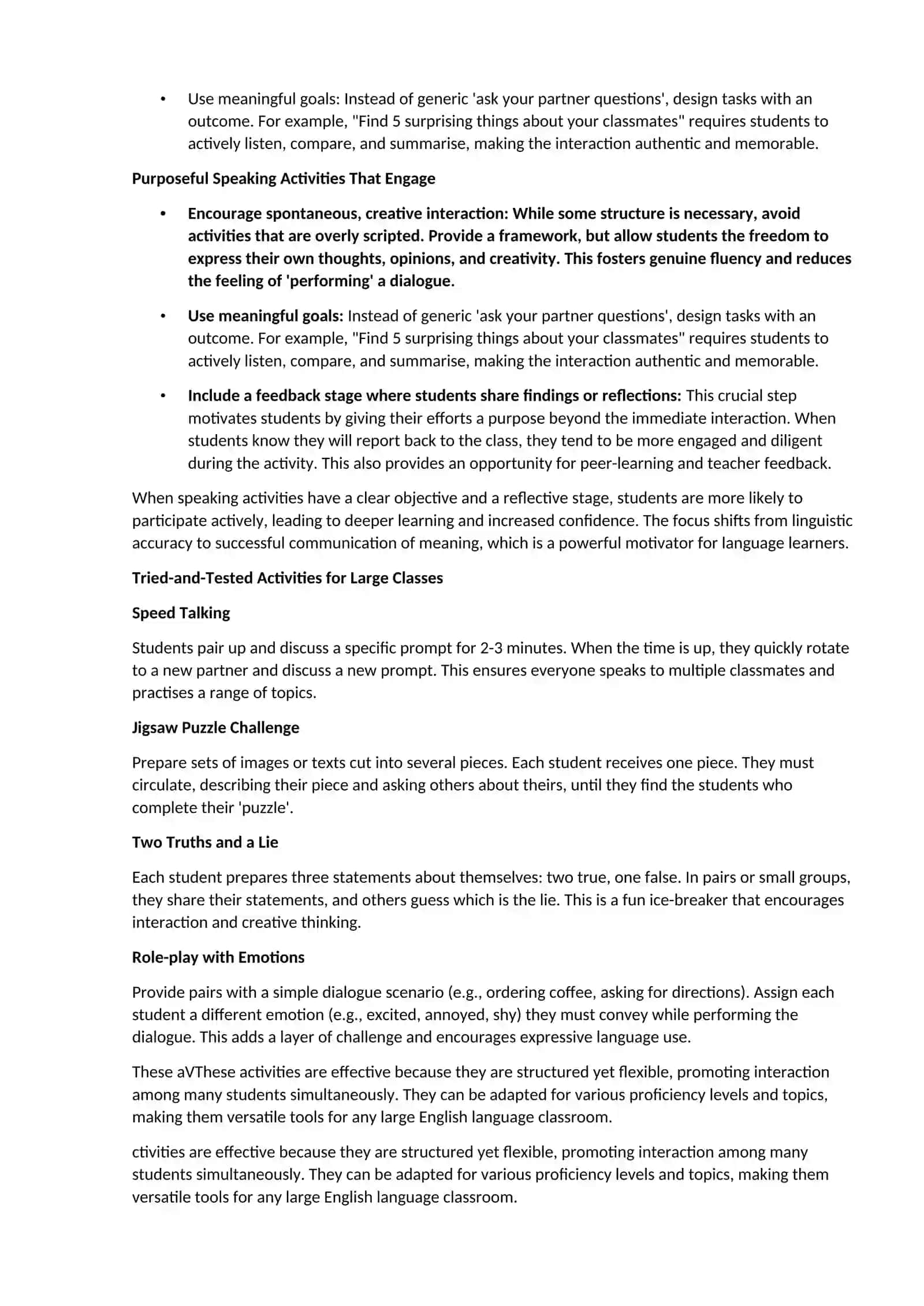 Teaching English in Large Classes: Developing Effective Speaking Activities 2