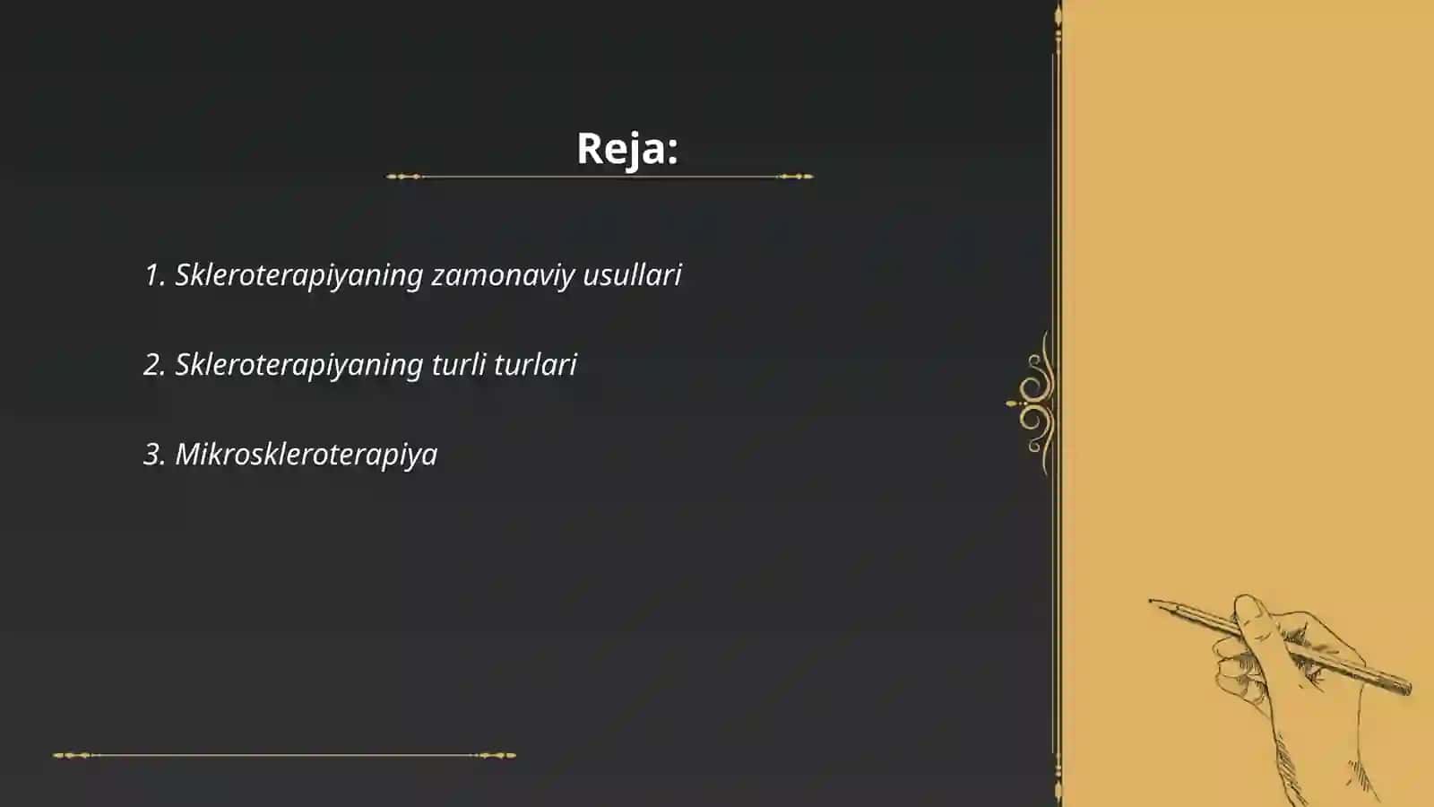 Zamonaviy skleroterapiya. Turlari va oʼtkazish usullari. Davo effekti, boʼlishi mumkin boʼlgan asoratlar 2