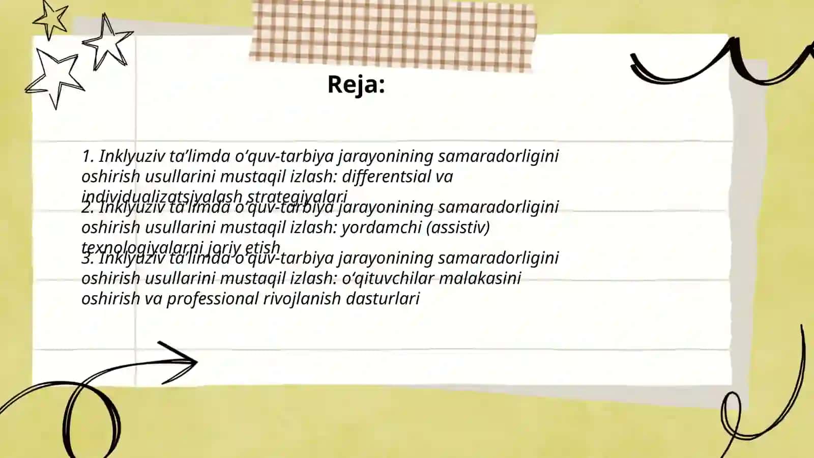 Inklyuziv taʼlimda oʻquv-tarbiya jarayonining samaradorligini oshirish usullarini mustaqil izlash 2