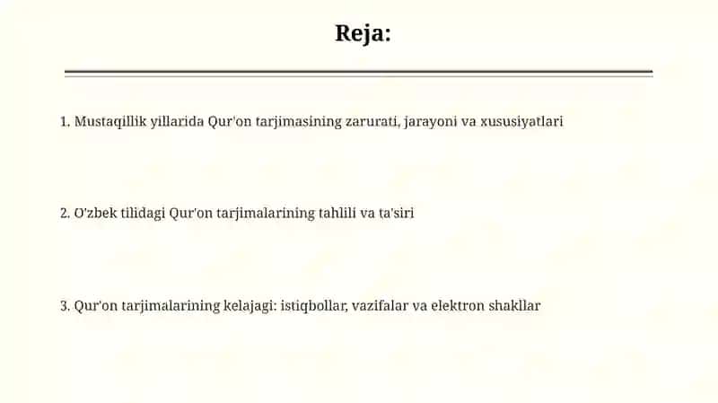 Mustaqillik yillarida Qur'onning o'zbek tiligatarjimaqilinishi 2