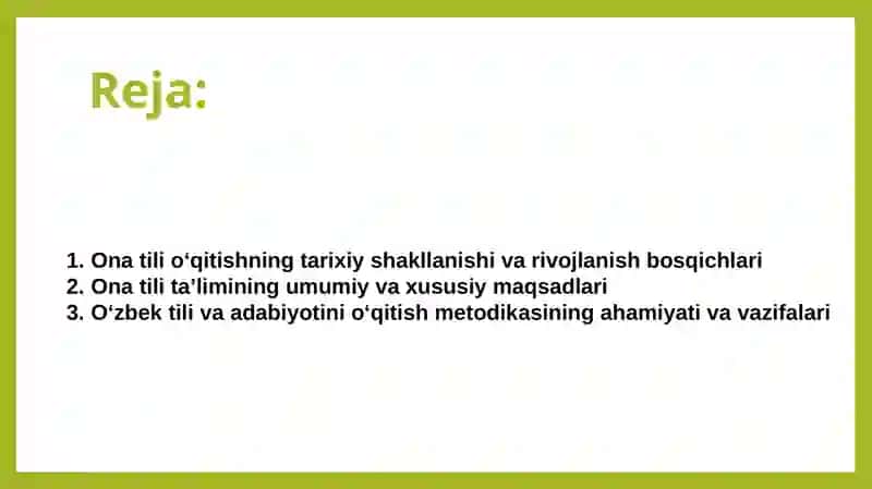 Ona tili o'qitishning tarixiy tadqiqoti. Ona tili ta'limining umumiy va xususiy maqsadlari po 2