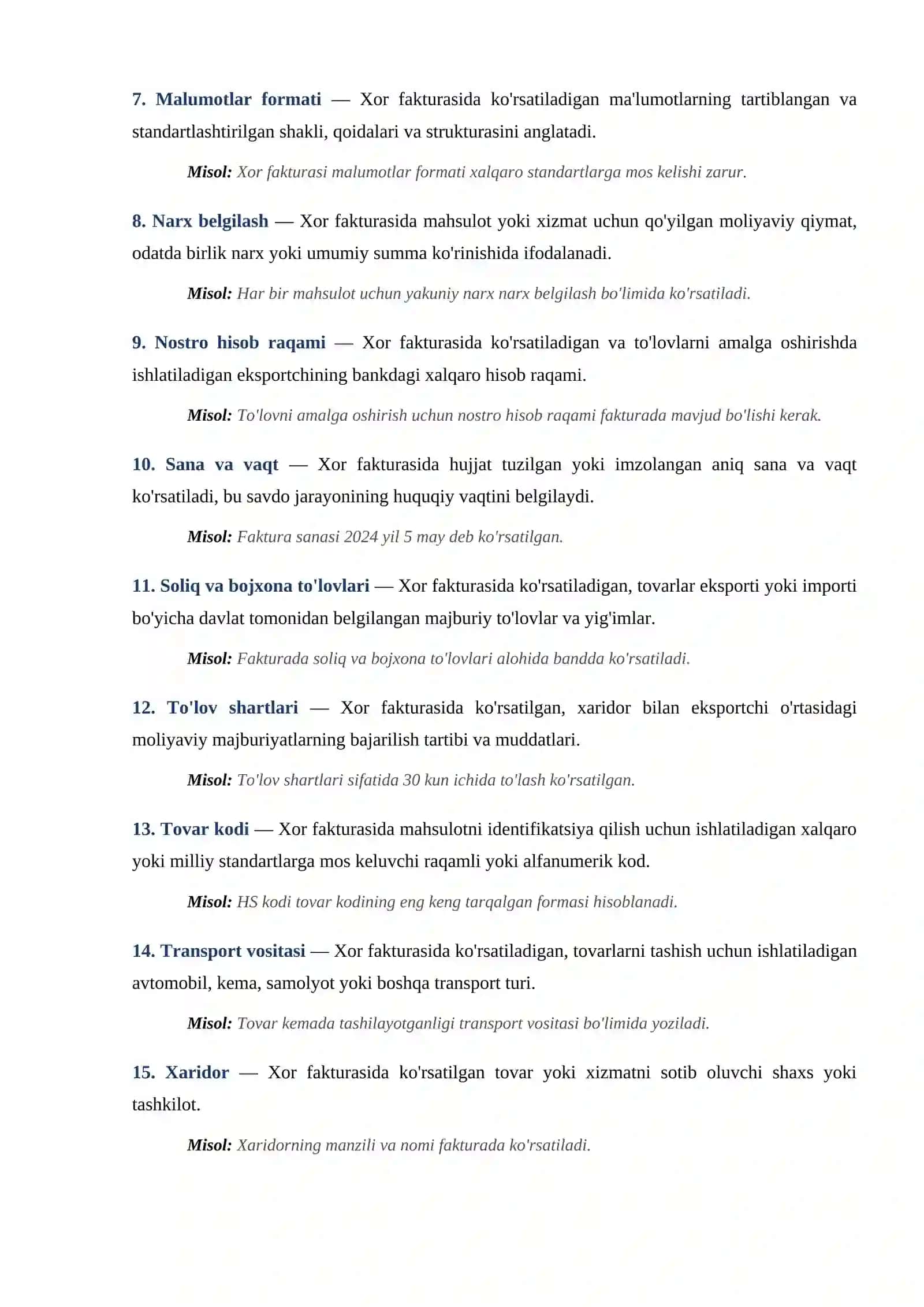 Xor Fakturasi va Tuzilishi Terminlari Lug'ati 2