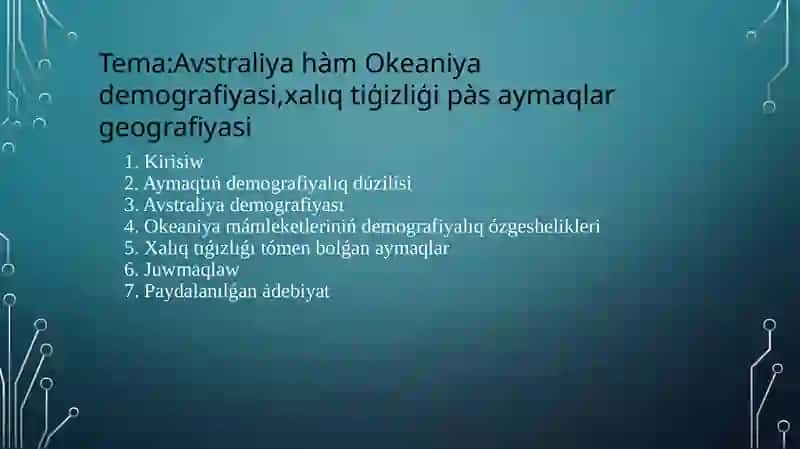 Xaliqlar geografiyasi páninenóz betinshe jumısı 2