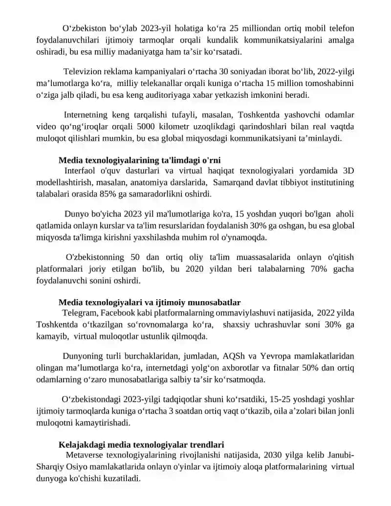 Media texnologiyalar kundalik hayotda 2