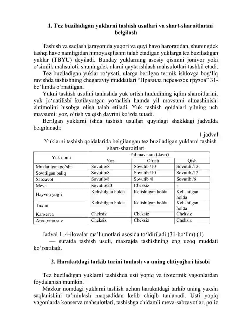 yetkazib berish zanjirida izotermik tashishlar 10- variant 2