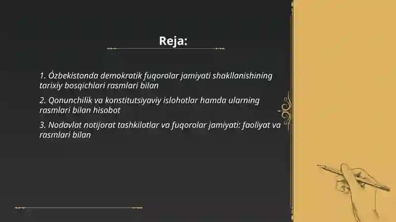 Ózbekistonda demokratik fuqorolar jamiyati shakllanishining tarixiy bosqichlari rasmlari 2