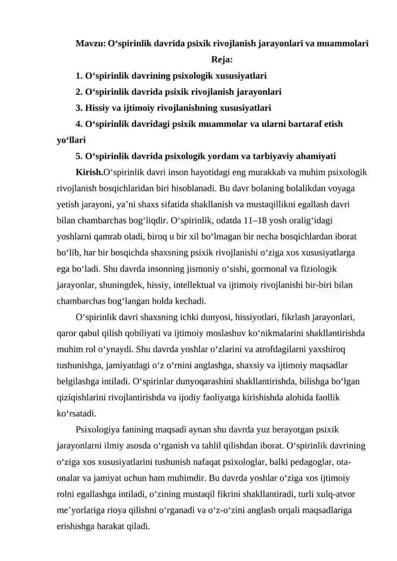 O‘spirinlik davrida psixik rivojlanish jarayonlari va muammolari 2