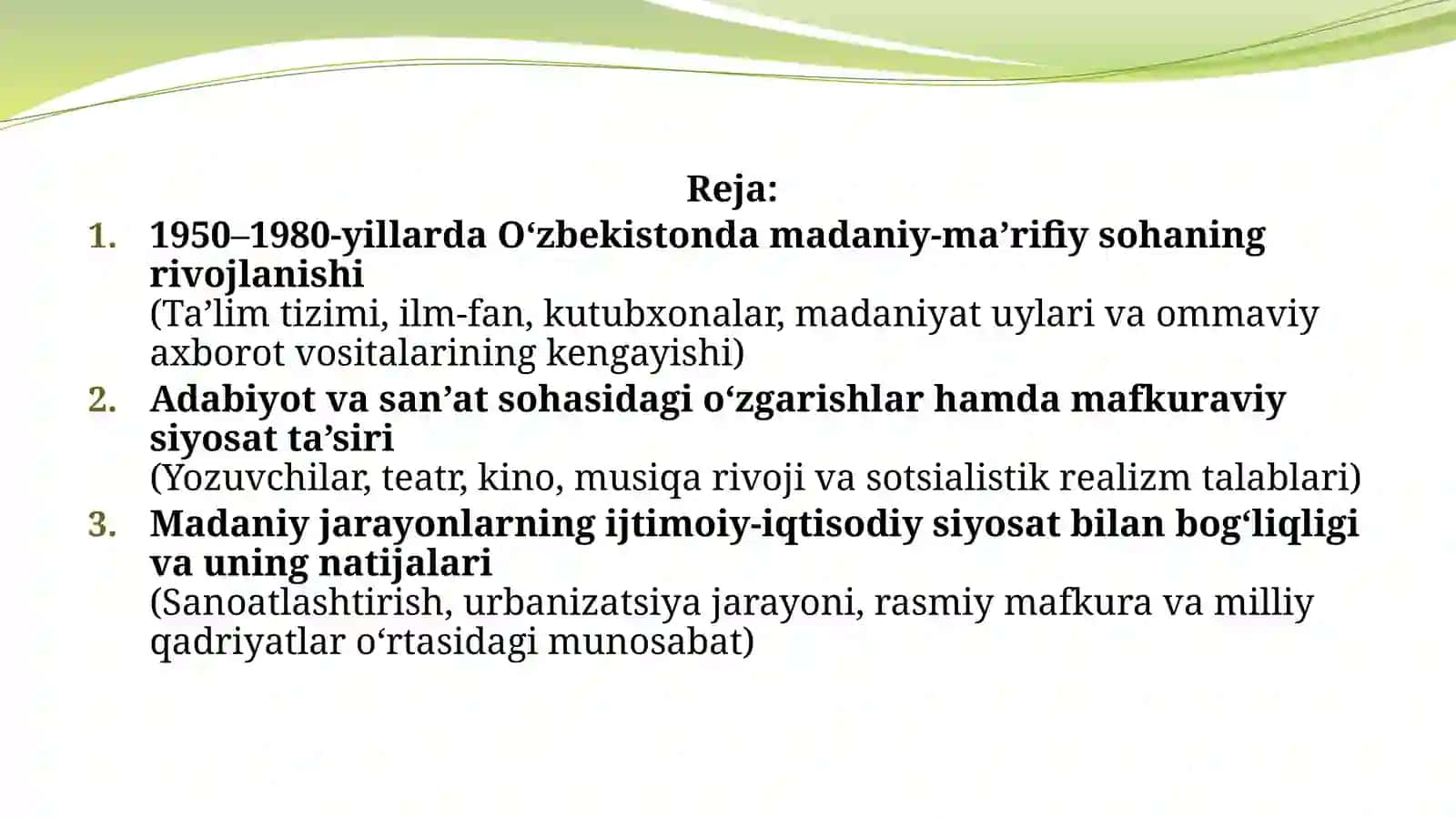 O'zbekistonda 1950-1980-yillardagi madaniy o'zgarishlar 2