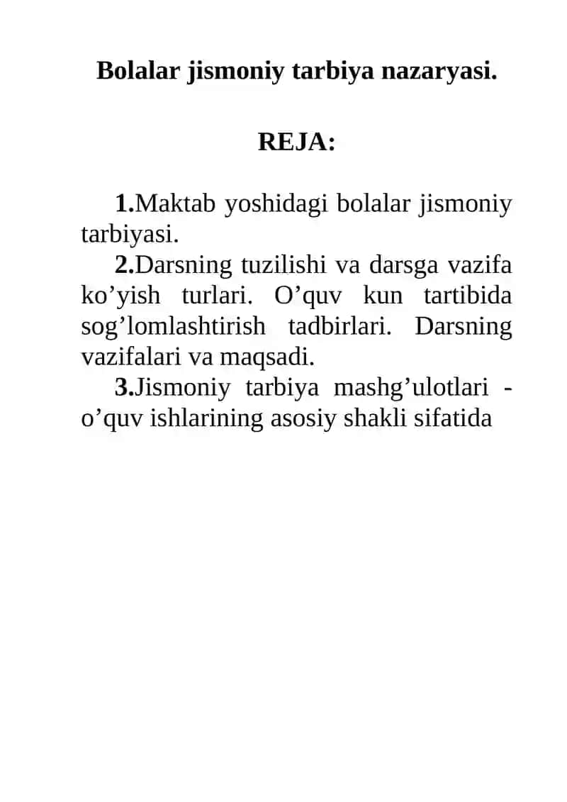 Bolalar jismoniy tarbiya nazaryasi 2