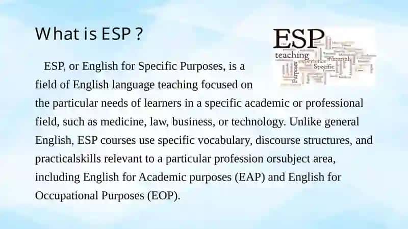 The role of English for Specific Purposes in academic and professional communication 2