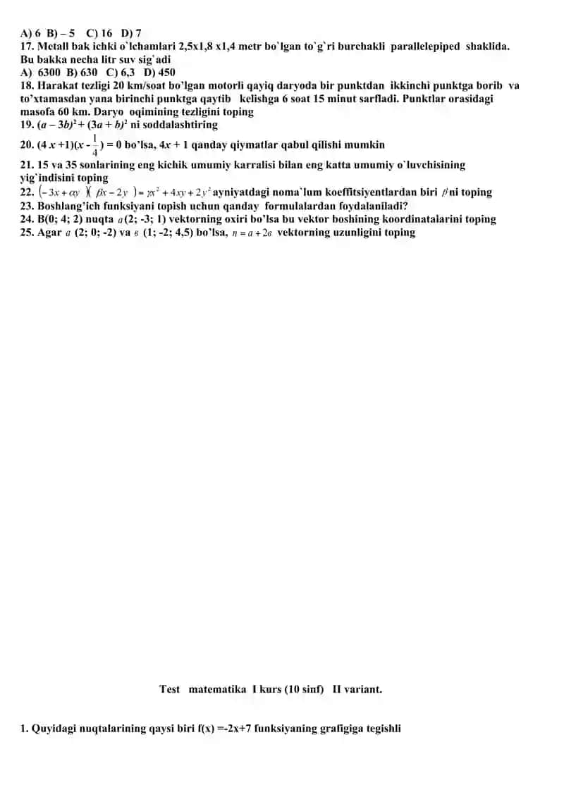 Matematikadan Olimpiada savollari 2