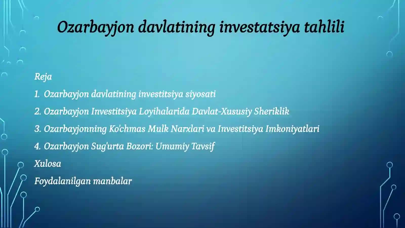 Investitsiya Faoliyatidan Tayyorlagan Taqdimoti 2