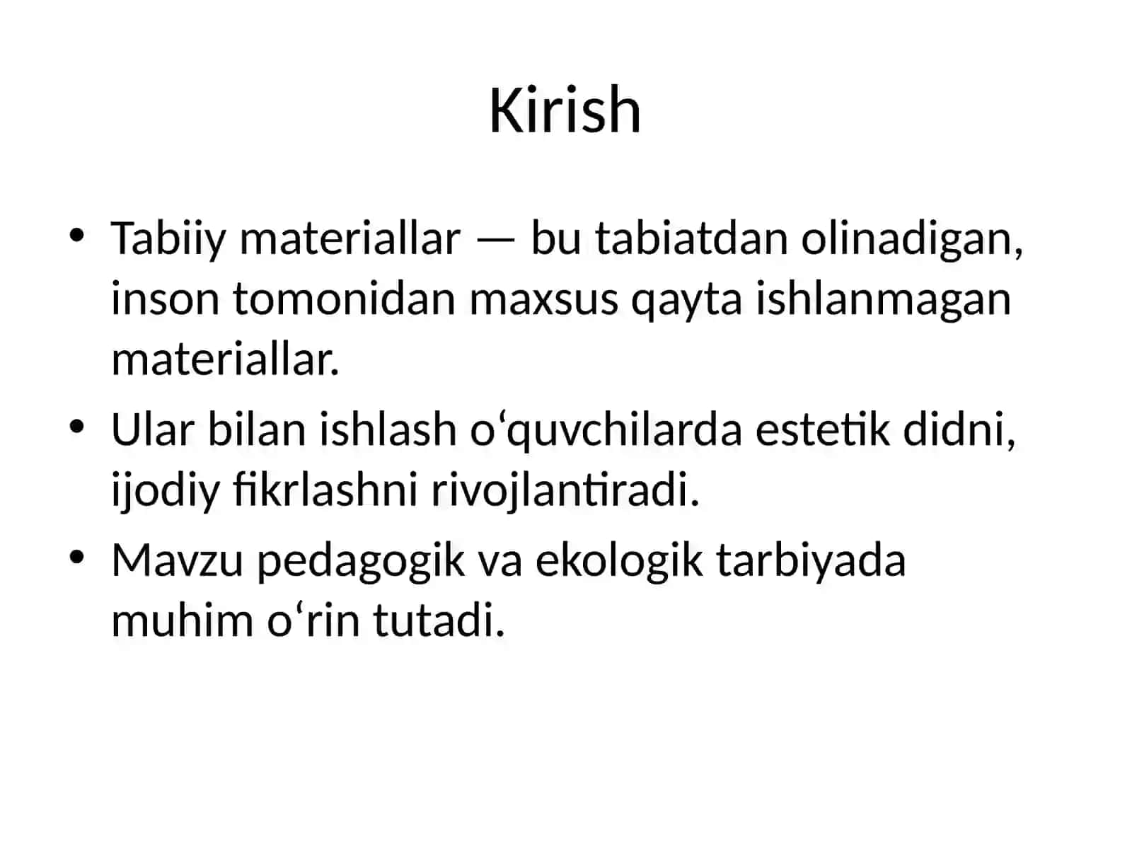 Tabiiy materiallar bilan ishlash darslarini tashkil etish metodikasi 2