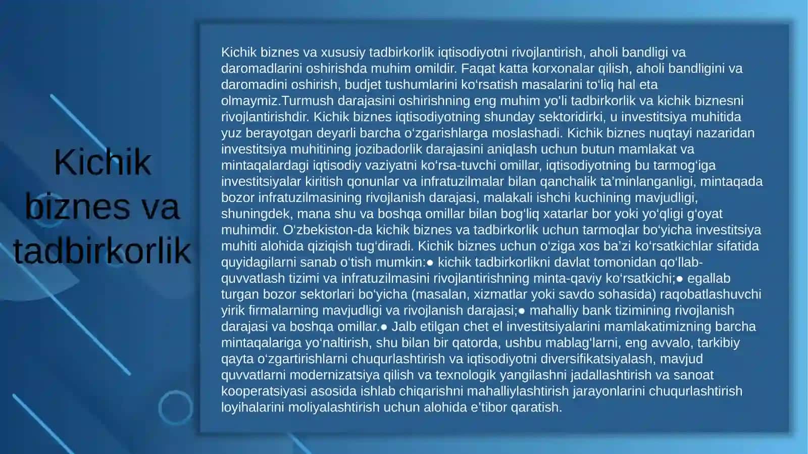 Kichik biznes va tadbirkorlikka xorijiy investitsiyalarni jalb qilish 2