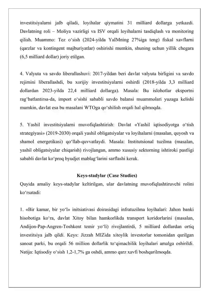 Investitsiya faoliyatini muvofiqlashtirishda davlatning ro‘li 2