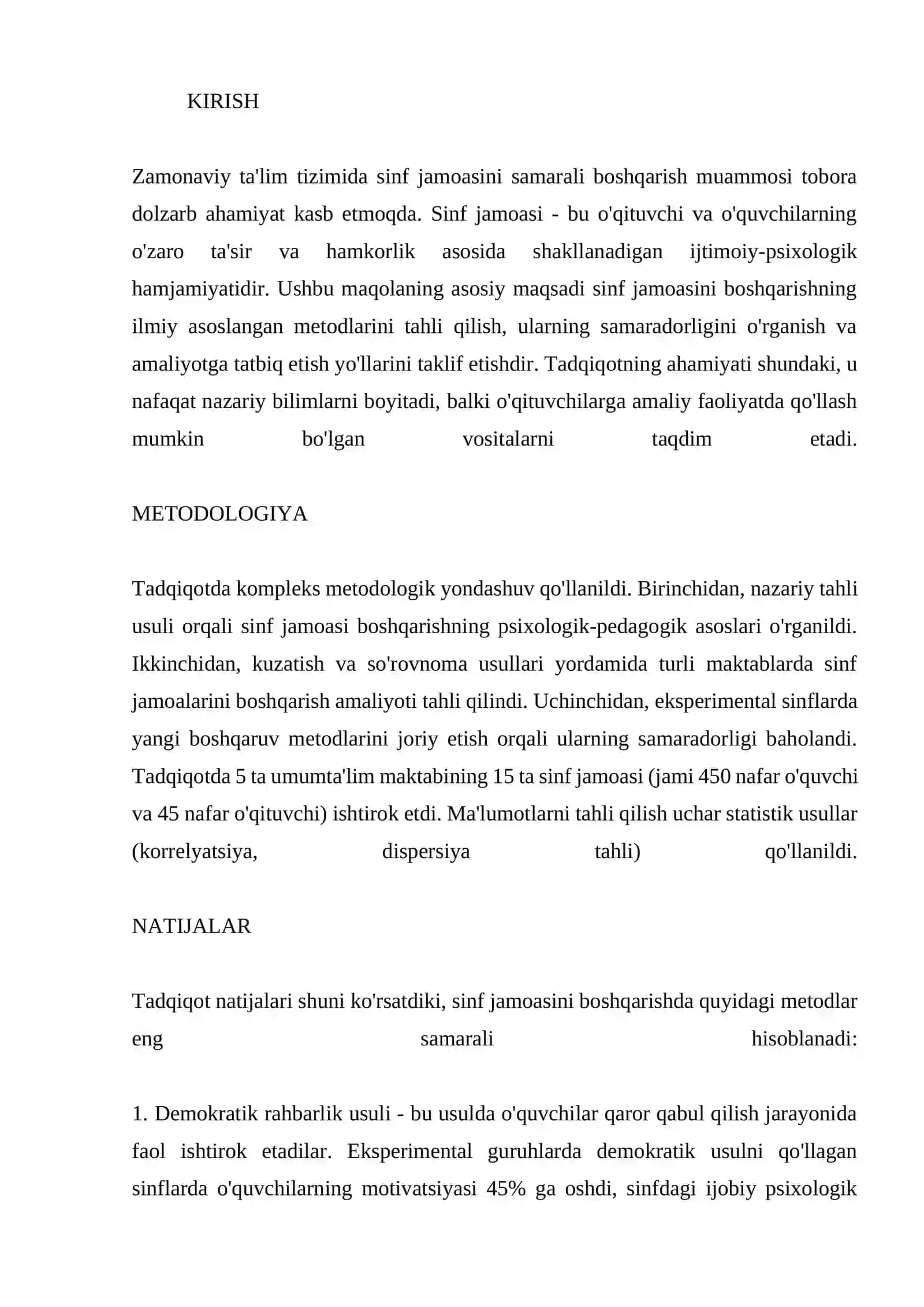 SINF JAMOASINI BOSHQARISHGA DOIR METODLAR 2
