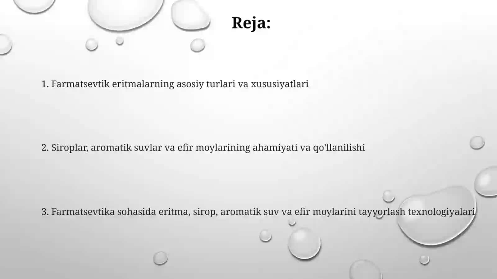 Farmatsevtik eritmalar. Qiyomlar. Xushbo'y suvlar. Efir moylari 2