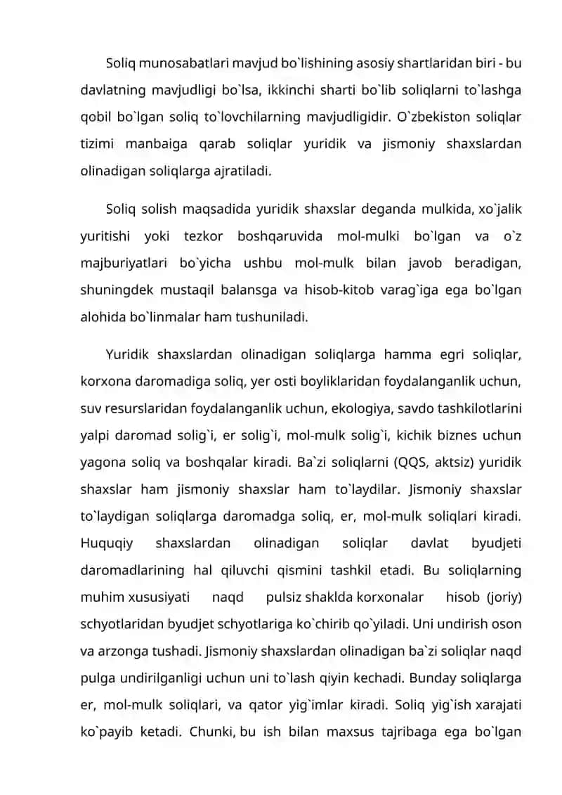 Soliqlar turlari va ularning o'zgartirilishi 2