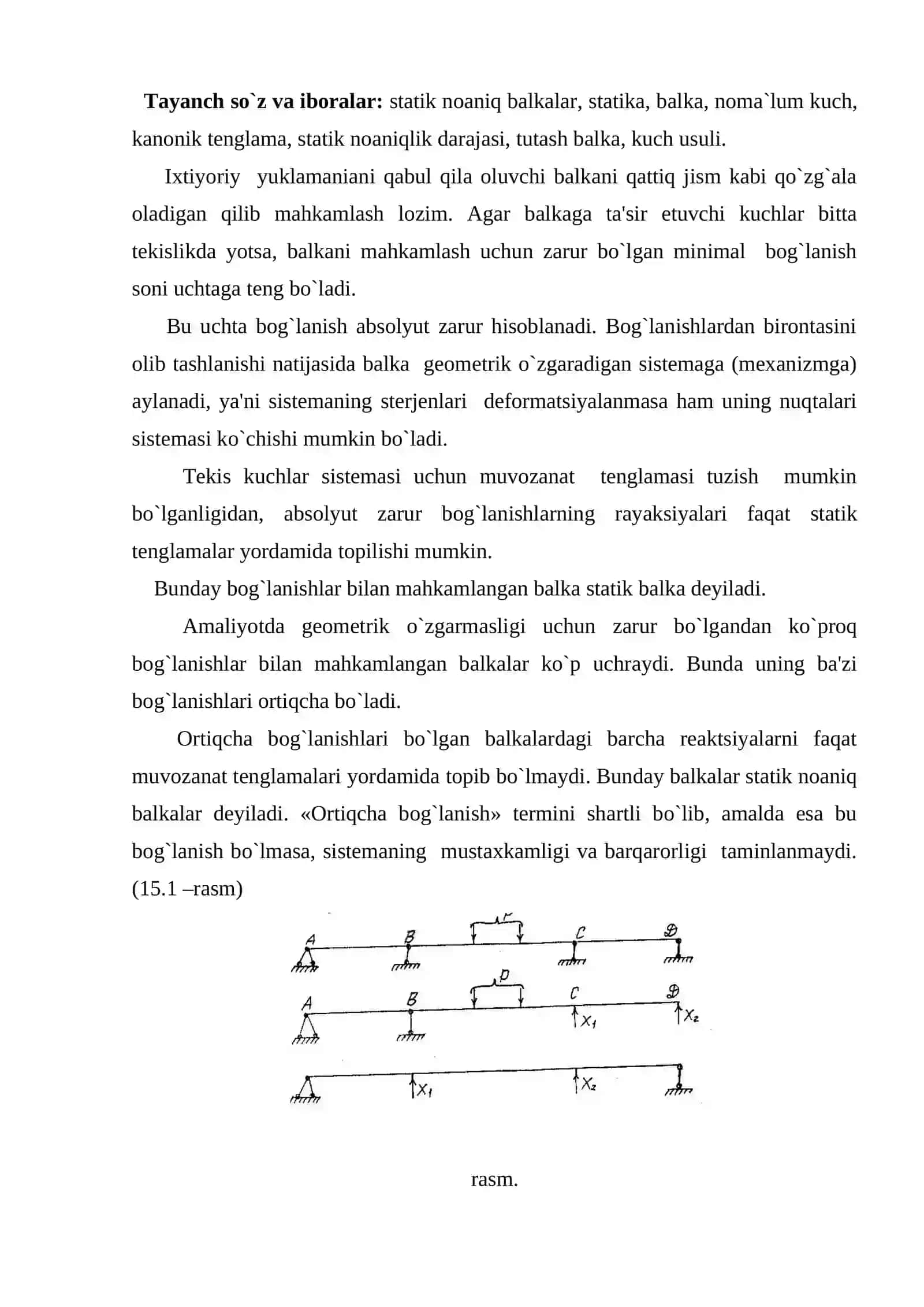 Statik noaniq balkalarning egilishi 2