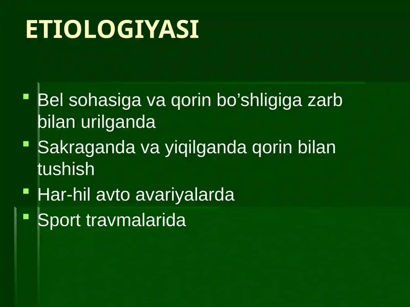QORIN BO’SHLIG’I AZOLARINING YOPIQ SHIKASTLANISHLARI ETIOLOGIYASI 2