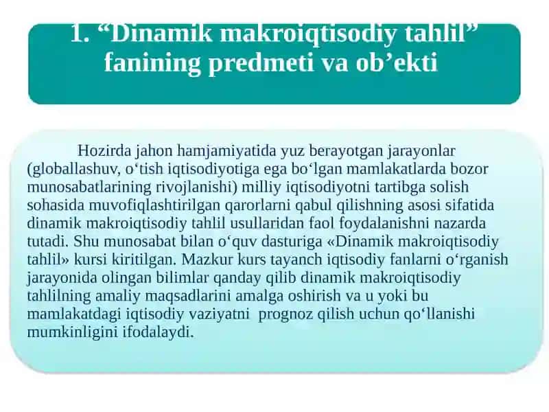Dinamik Makroiqtisodiyot Fanining Maqsadi va Vazifalari 2