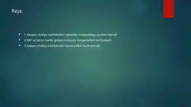 Xalqaromoliyatashkilotlarivaularnixalqaromoliyamunosabatlaridagio‘rni 2