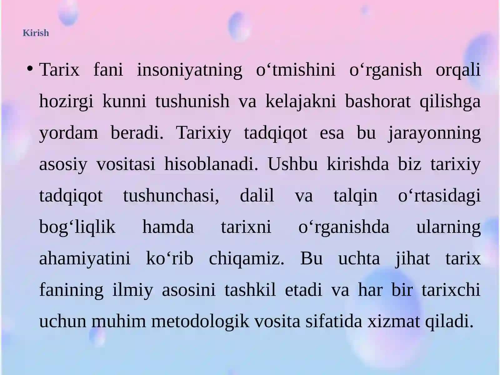 TARIXIY TADQIQOTLARDA DALIL VA TALQINLAR 2