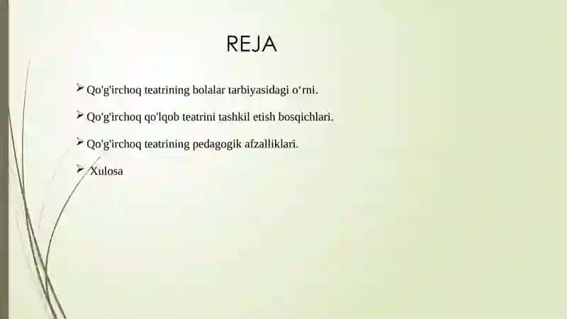 MAKTABGACHA TA'LIM TASHKILOTIDA QO'G'IRCHOQ QO'LQOB TEATRINI TASHKIL 	  QILISH 2