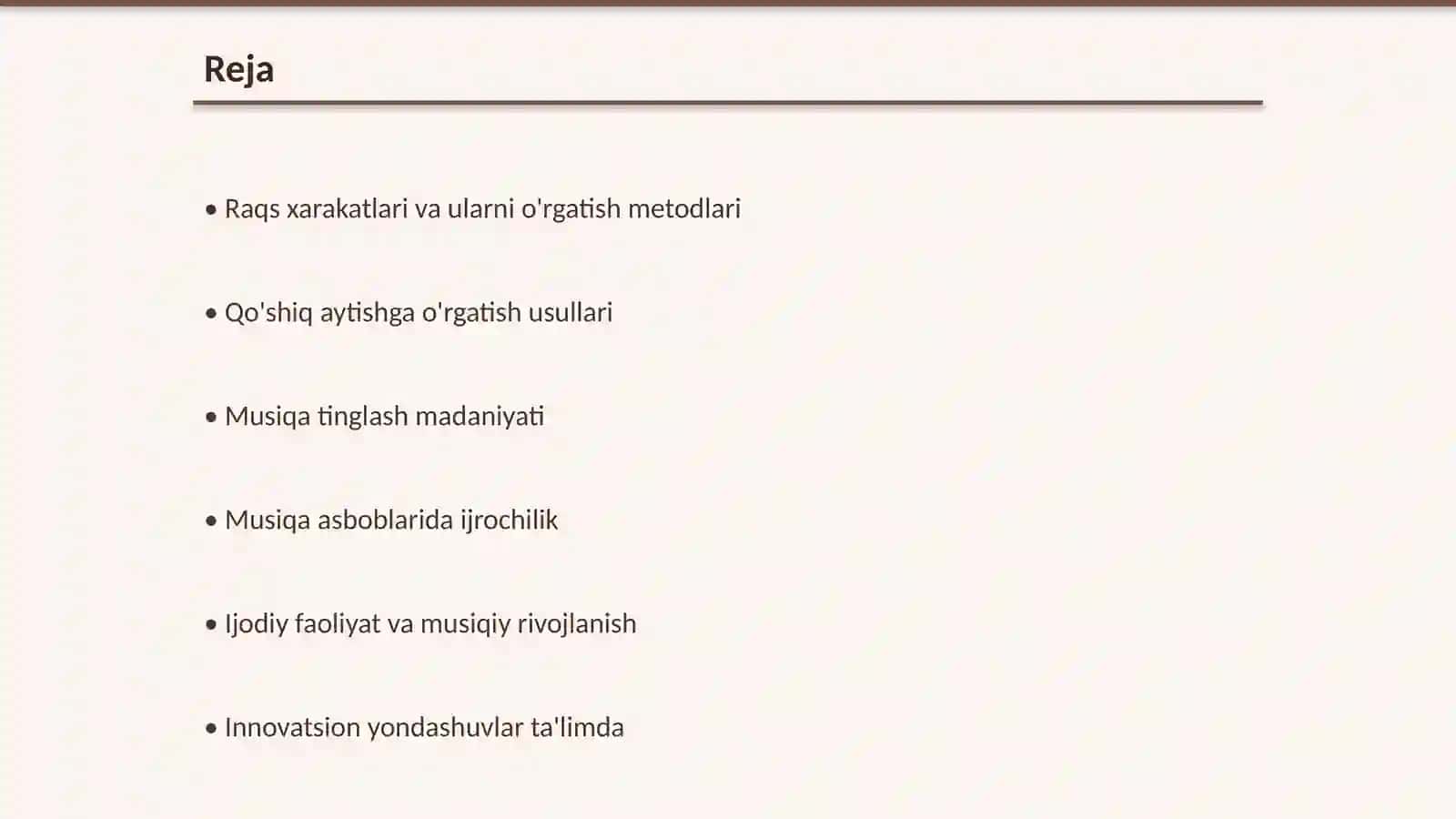 Raqs xarakatlariga. qo'shiq aytishga, musiqa tinglashga. musiqa asboblarida ijrochilikka o'rgatish usullari va yo'llari 2