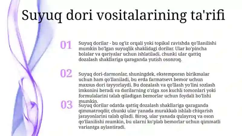 Suyuq Dorilarni Ekstemporal Dori Turlari Orasida Tutgan OʻRni 2